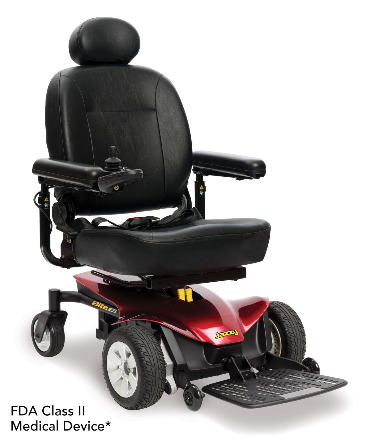 Pride Jazzy Elite ES power wheelchair, right 3/4 beauty view, candy apple red