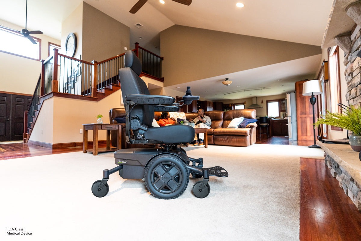 Pride Jazzy EVO 613 SLA power wheelchair, lifestyle - living room