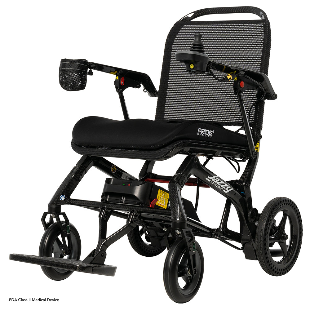 Pride Jazzy Ultra Light power wheelchair, left beauty view