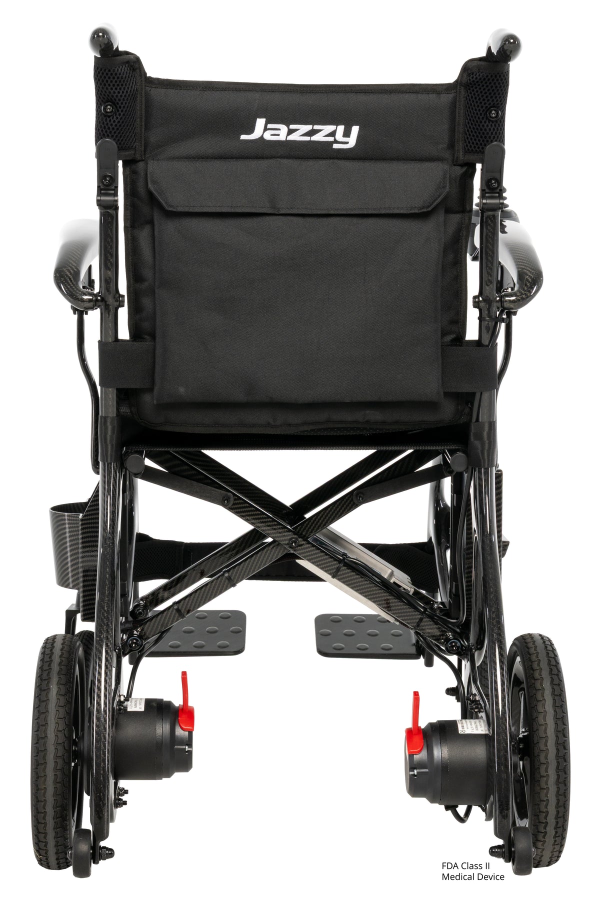 Pride Jazzy Carbon 27X power wheelchair, rear view
