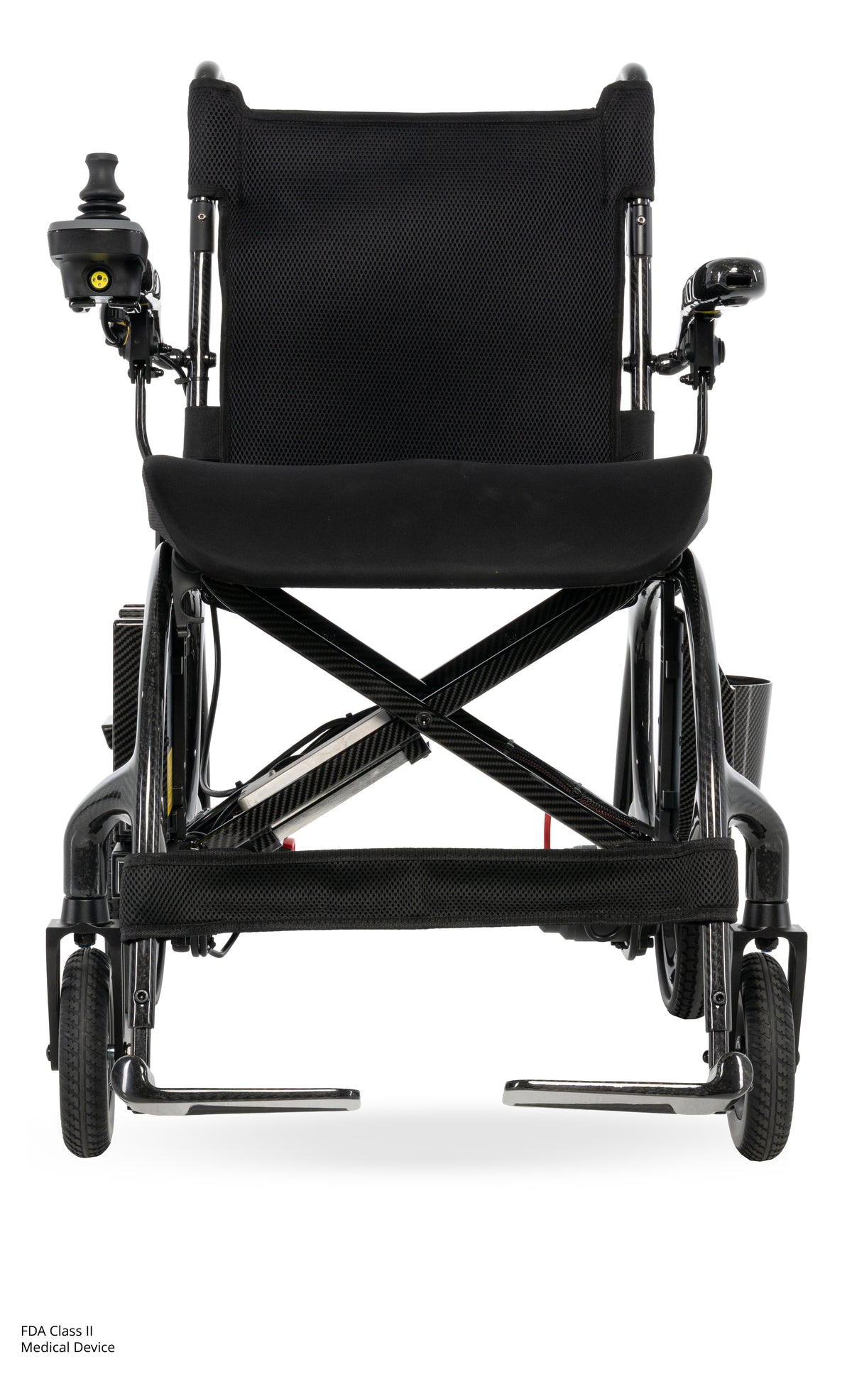 Pride Jazzy Carbon 27X power wheelchair, folded for travel