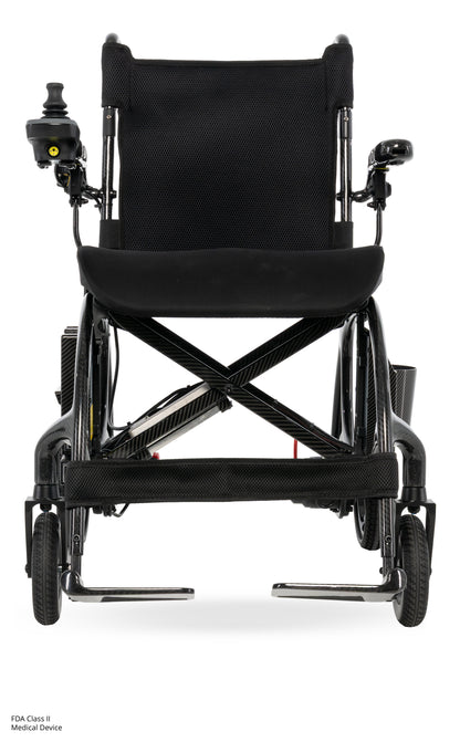 Pride Jazzy Carbon 27X power wheelchair, folded for travel