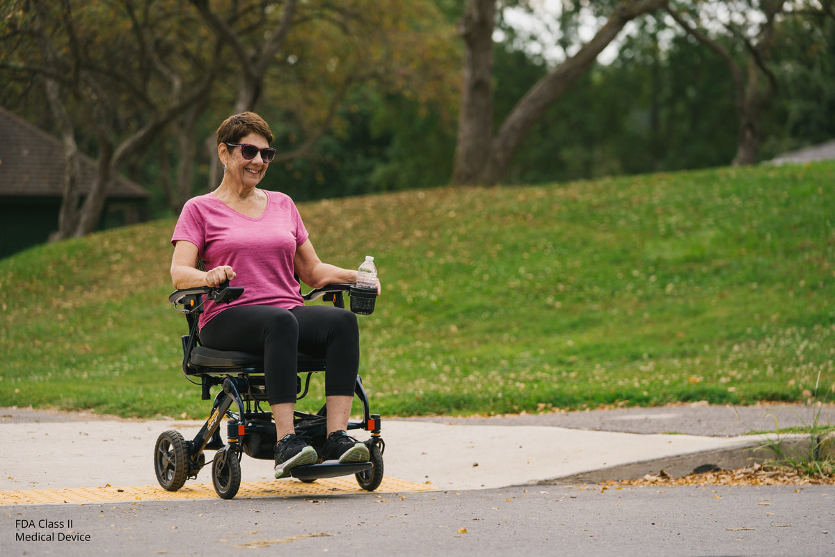 Pride Jazzy Carbon 27 power wheelchair, lifestyle