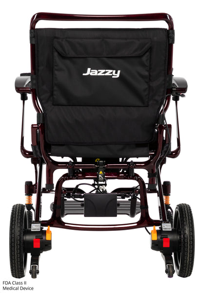 Pride Jazzy Carbon HD power wheelchair, rear view, black cherry