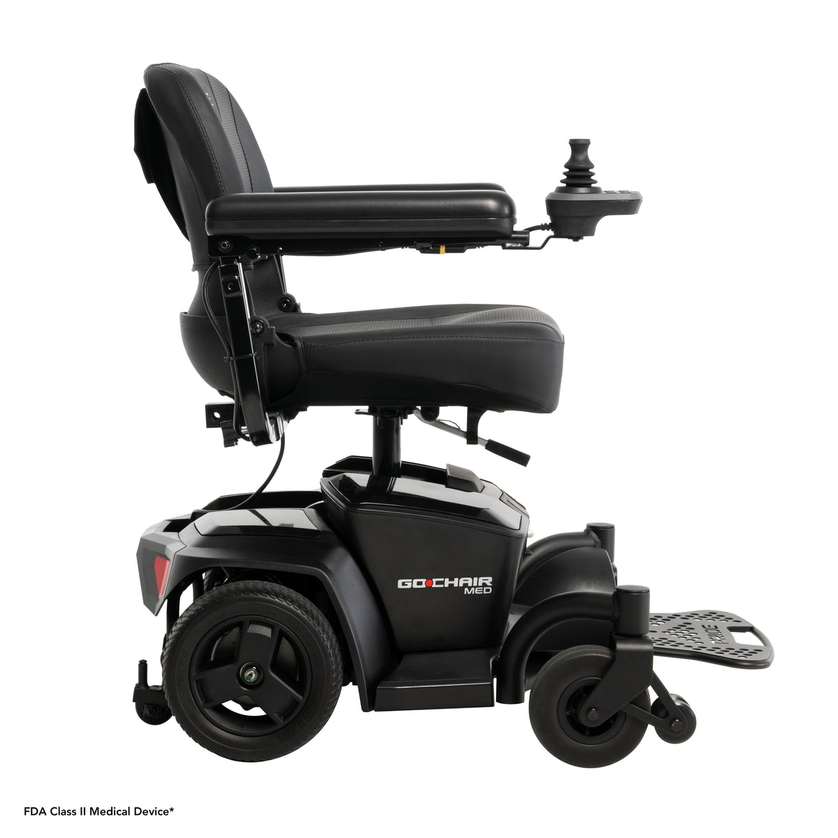 Pride Go-Chair MED power wheelchair, right side profile view