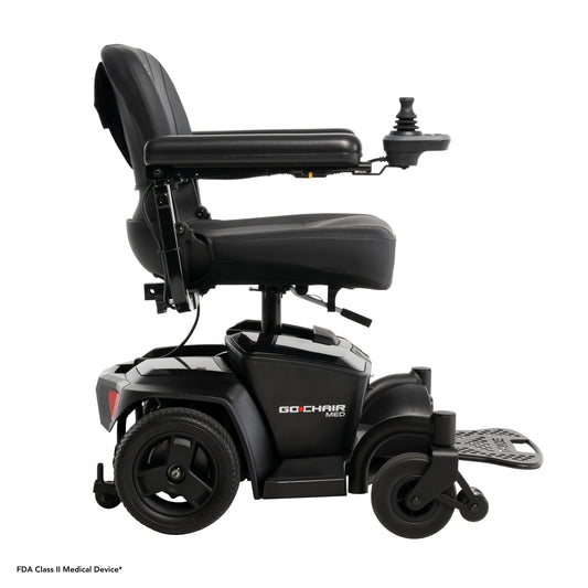 Pride Go-Chair MED power wheelchair, right side profile view