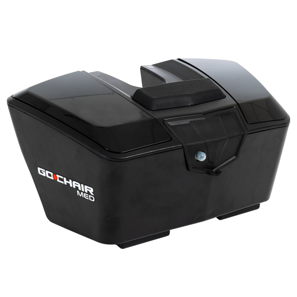 Pride Go-Chair MED power wheelchair, battery box close-up