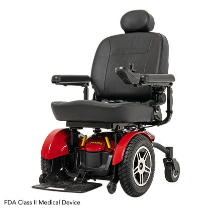 Pride Jazzy Elite 14 power wheelchair, left 3/4 beauty view, red