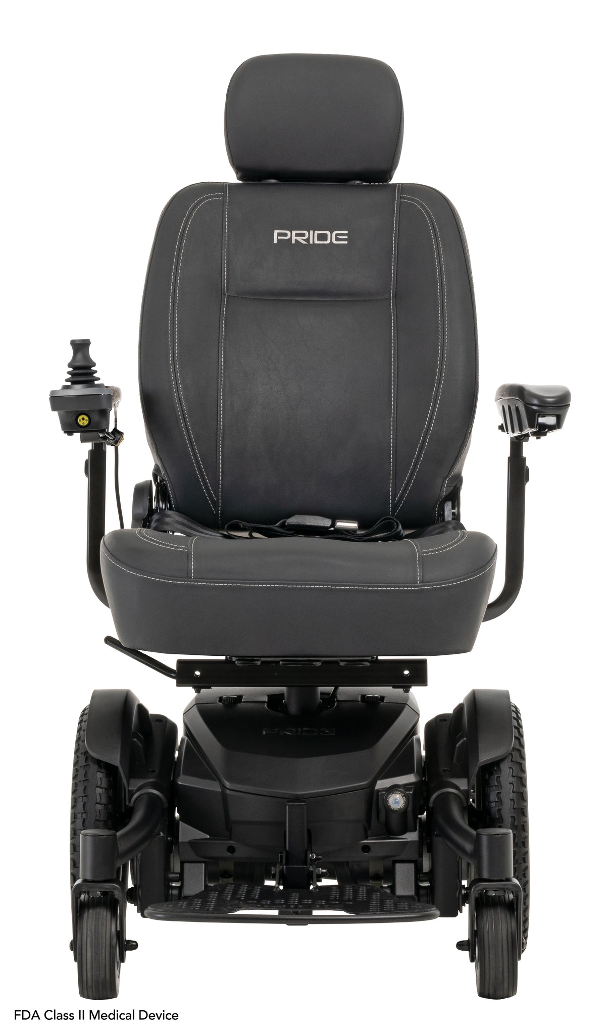 Pride Jazzy EVO 613 SLA power wheelchair, front view, black
