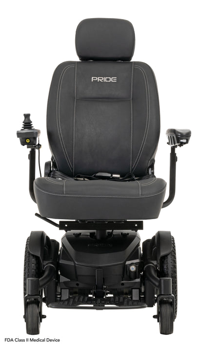 Pride Jazzy EVO 613 SLA power wheelchair, front view, black