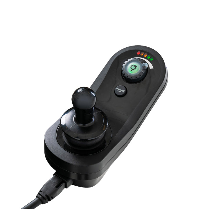 Pride Jazzy EVO 614 power wheelchair, joystick close-up