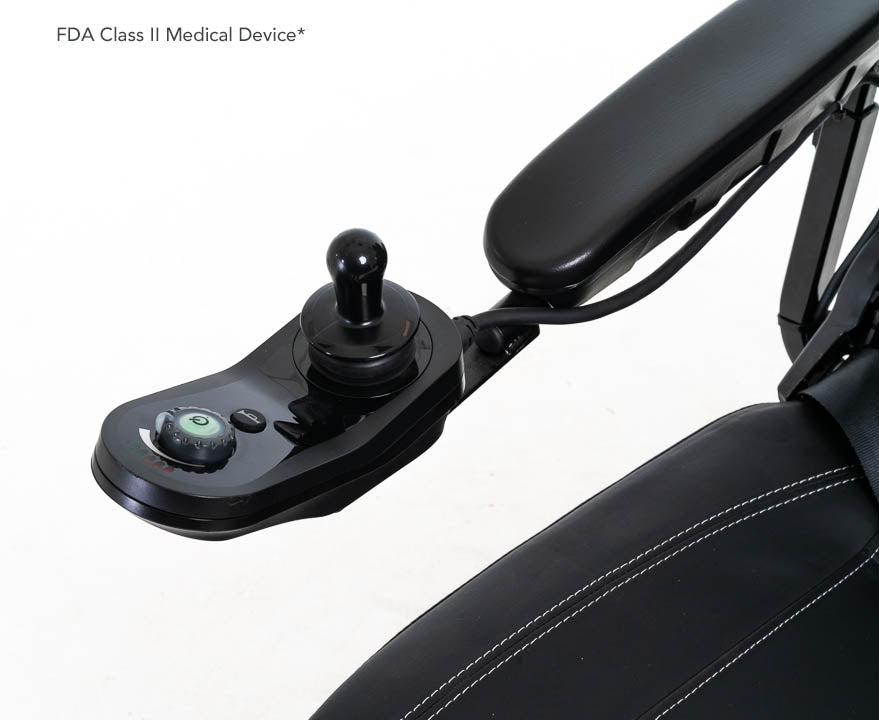Pride Jazzy EVO 614HD power wheelchair, joystick/controller close-up