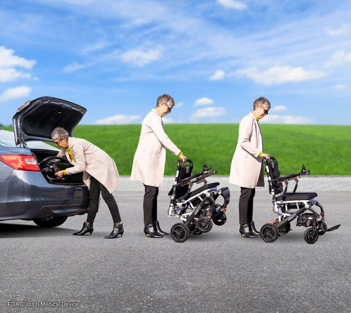 Pride Jazzy Carbon power wheelchair, unfolding sequence