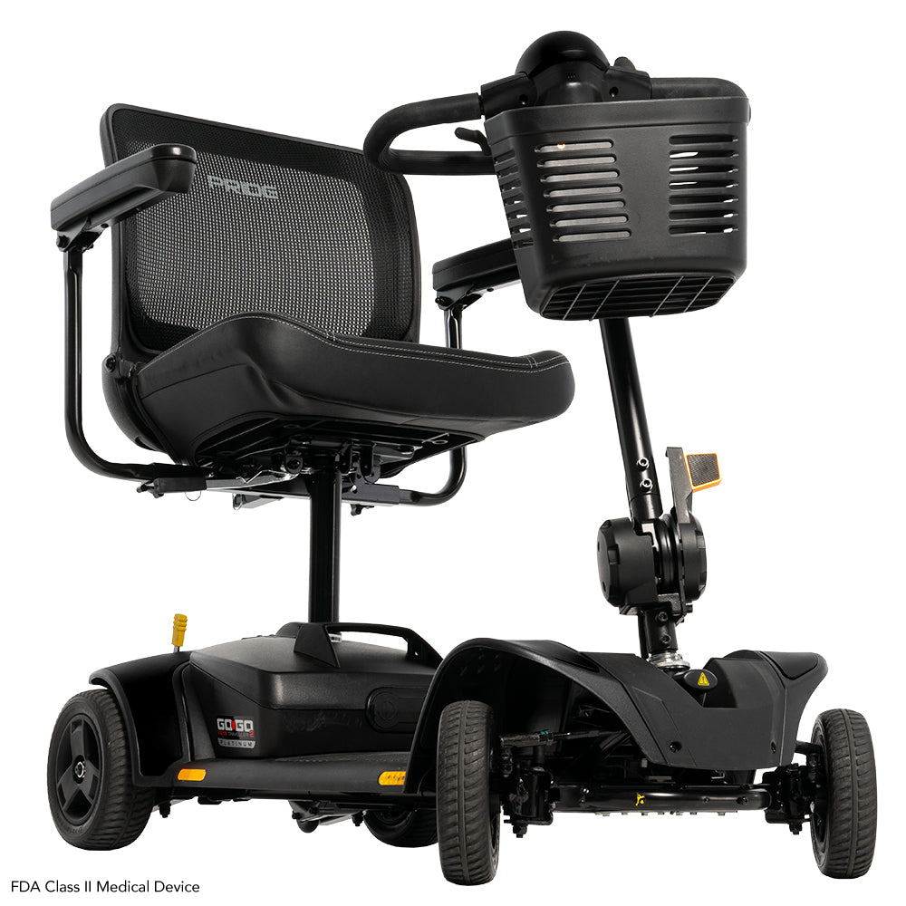Pride Mobility Go-Go Elite Traveller 2 Platinum - Low-Angle View (Black)