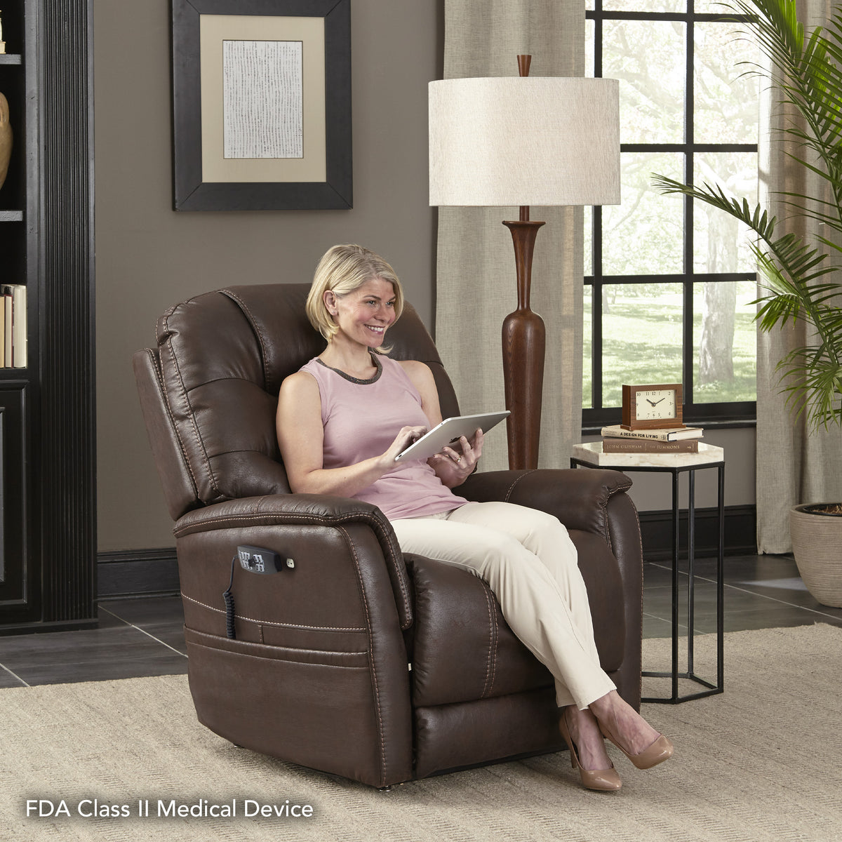 Pride Mobility Elegance 2 Lift Chair - Lifestyle, Woman Using Tablet