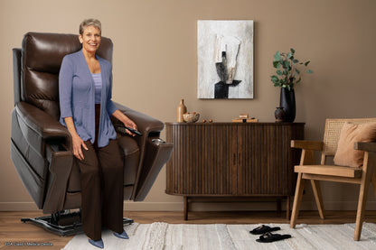 Pride Mobility Ultra Lift Chair - Lifestyle, Rising with Remote in Hand