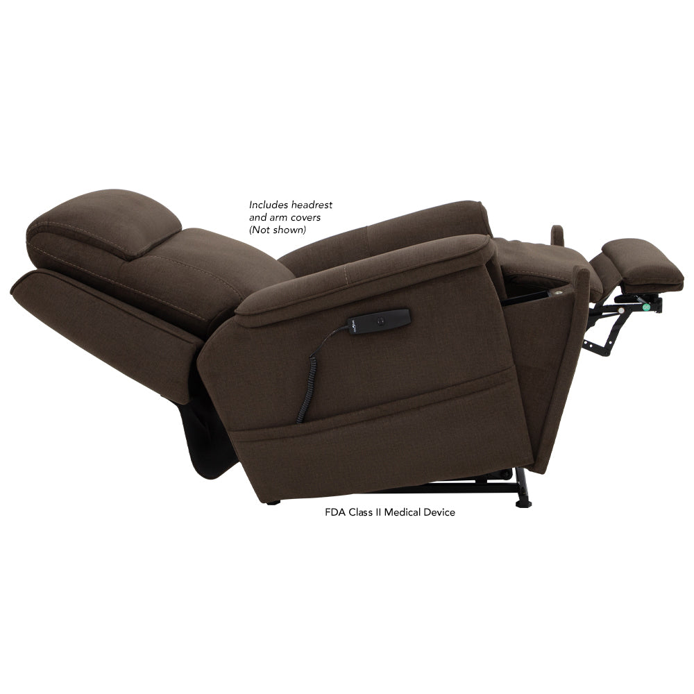 Pride Mobility Evolution Lift Chair - Cosi Mocha, Reclined Profile with Armrests Open